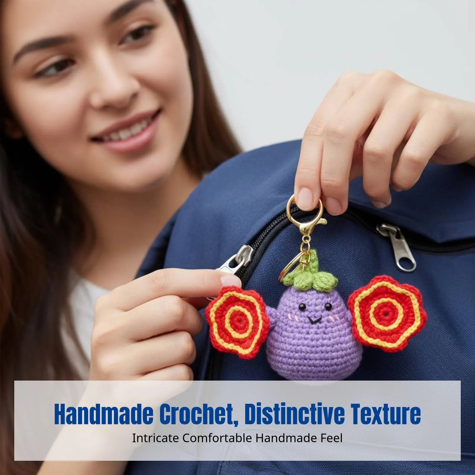 

Готовый брелок-баклажан из пряжи, вязаное крючком украшение ручной работы, вращающийся подвес для автомобиля, лаванда