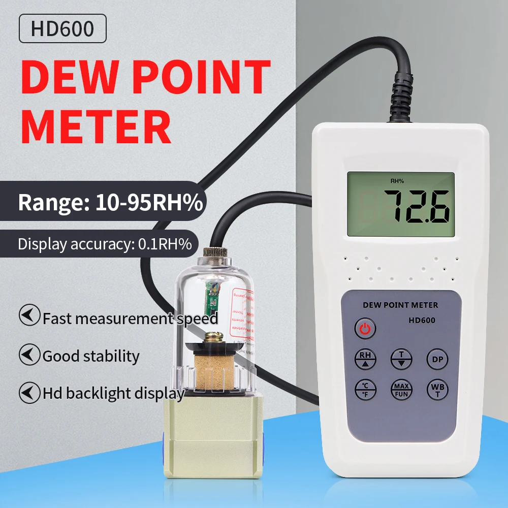 Dew Point Meter Digital Moisture Tester 10-95% RH Temperature Measurement -10-60°C Dew Point  -40-40°C Humidity Temperature Test