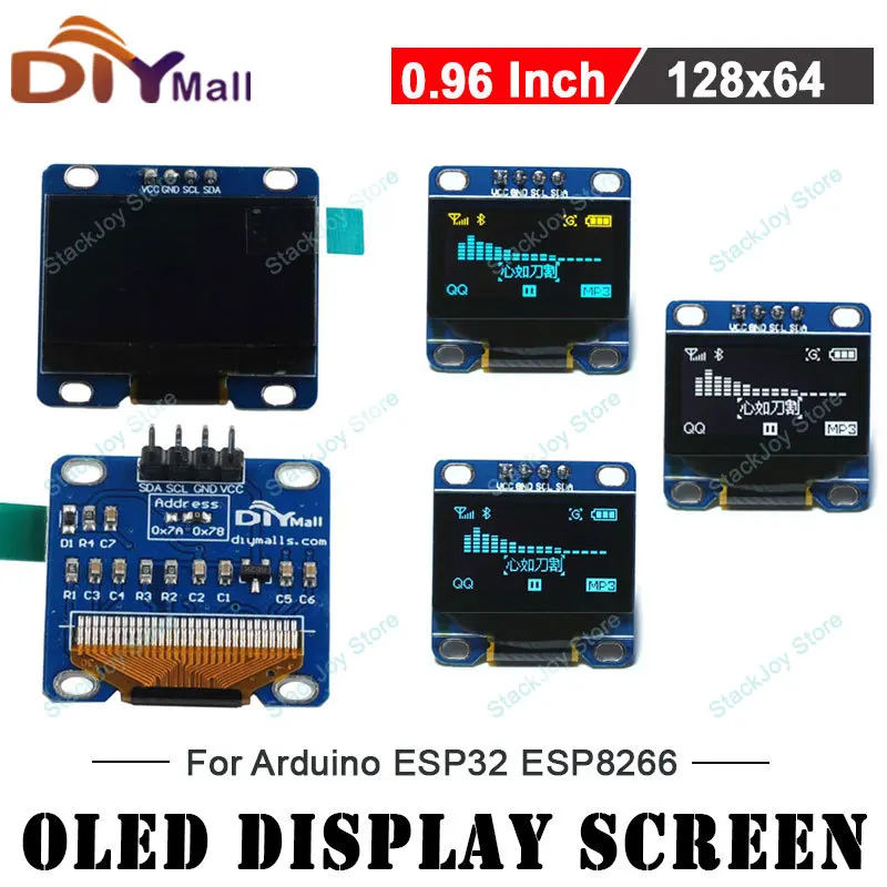 Модуль OLED-дисплея 0,96 дюйма I2C 128x64 SSD1306 белый/синий/желтый для Arduino ESP32 NodeMCU Raspberry Pi STM32 DIY проекты Модуль OLED-дисплея 0,96 дюйма I2C 128x64 SSD1306 белый/синий/желтый для Arduino ESP32 NodeMCU Raspberry Pi STM32 DIY проекты