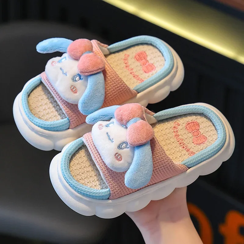 Sanrio Cute Cartoon Cotton Slippers for Girls Summer Indoor Casual Preservation Non slip Children\'s Plush Shoes