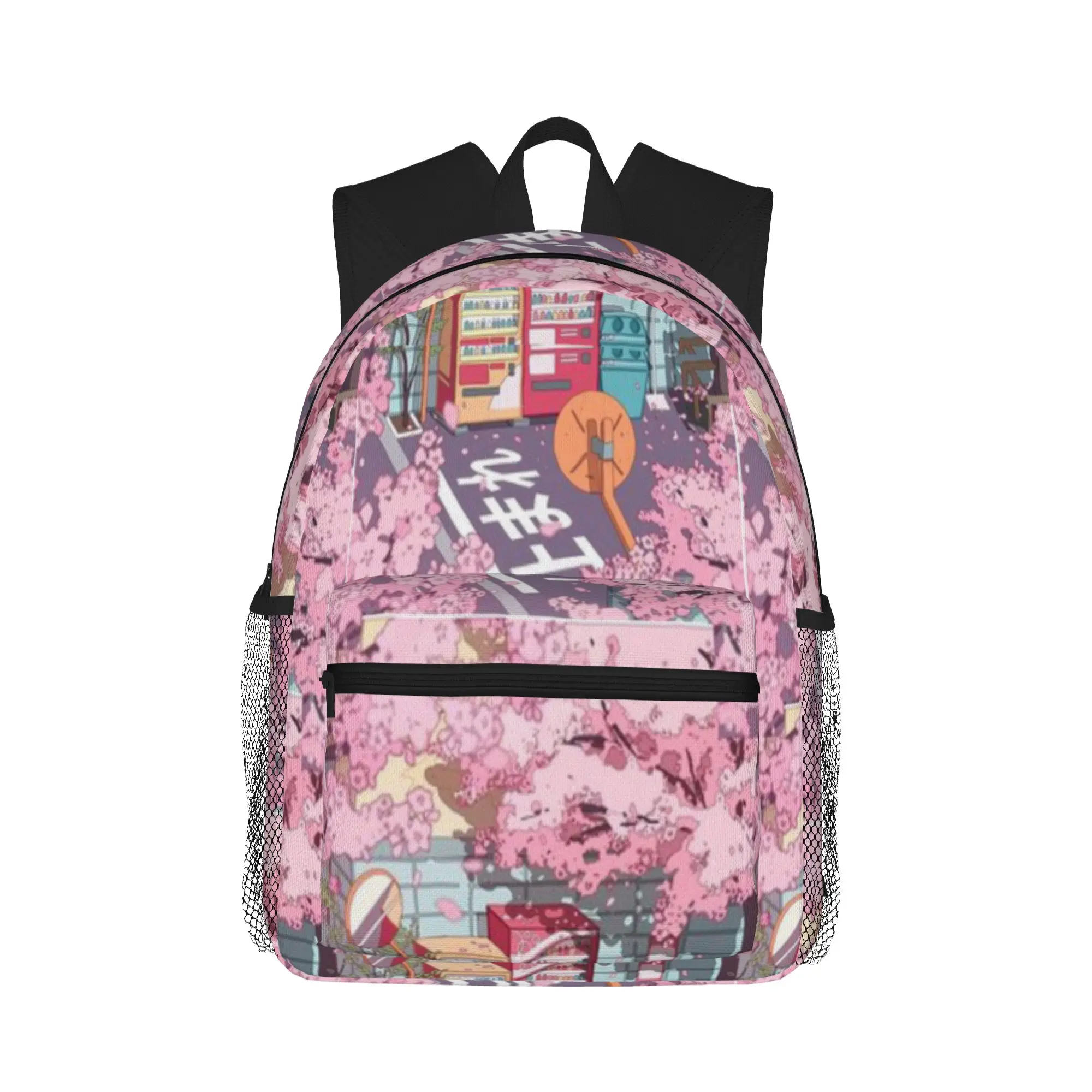A beautiful aesthetic Tokyo street and the pink sakura tree blossom  Casual Backpack for Students and Adults Backpacks for women