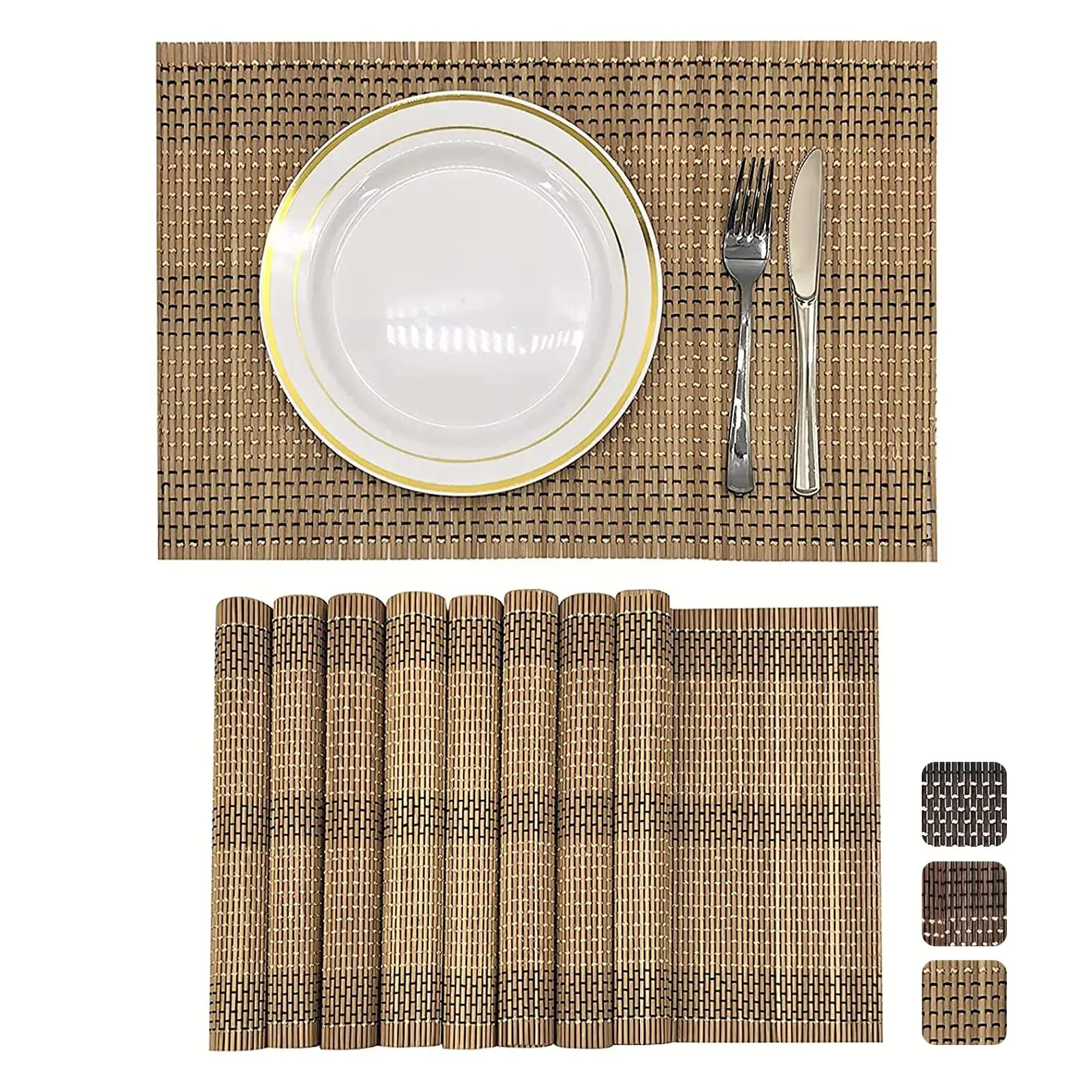 

Bamboo Placemats Natural Anti-Slip Bamboo Placemats Washable Heat-Resistant Table Mats for Dining Room and Kitchen 12x18 Inch
