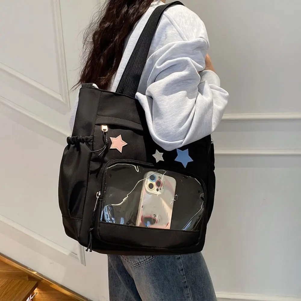 Itabag-Bolso de mano japonés de nailon, bolsa cruzada de lona, Color sólido, transparente, exhibición de insignia de estrella, regalo para niña y niño