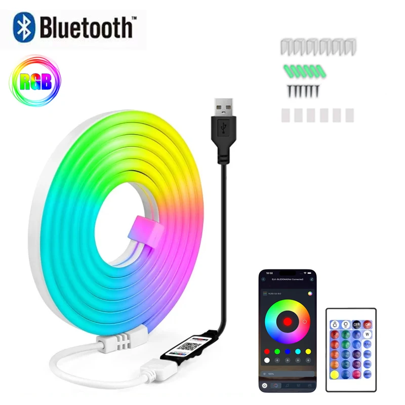 

Наружная водонепроницаемая неоновая лента RGB, синхронизация музыки, Bluetooth, неоновая лента, 5 В, светодиодные ленты, умный пульт дистанционного управления, USB, гибкие неоновые ленты