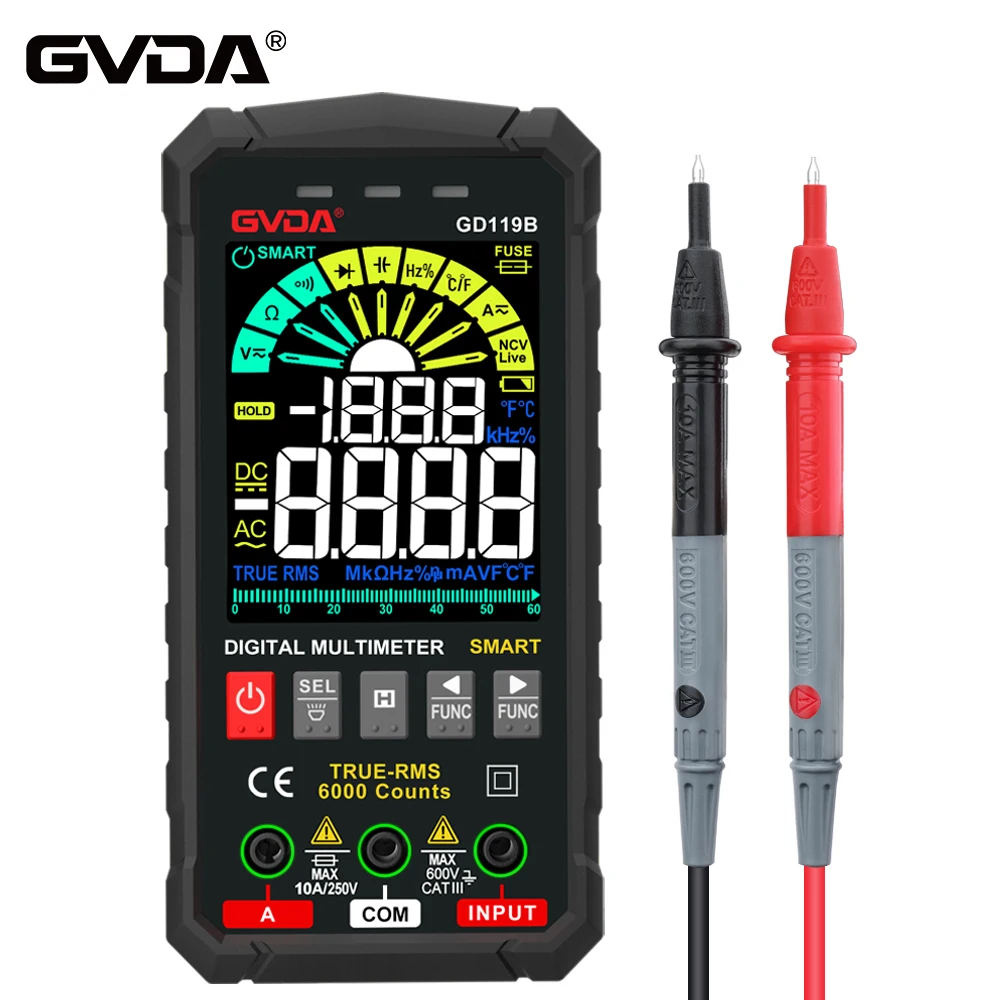 GVDA NEW Generation 600V Digital Multimeter Ture RMS AC DC NCV Smart Multimetro Tester Ohm Capacitance Hz Voltage Meter