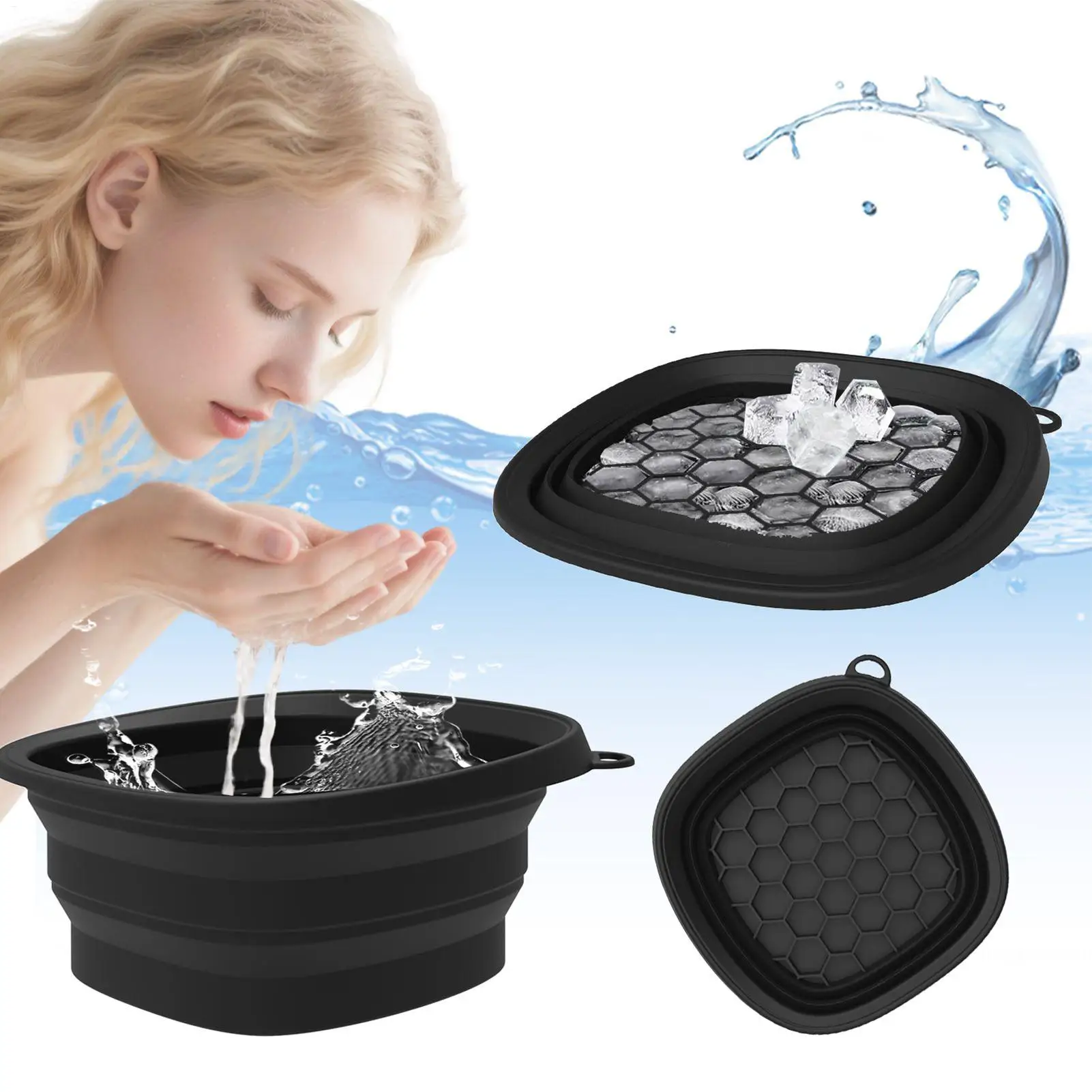 Face Ice Bath Bowl Face Basin Silicone Reusable Foldable Summer Cooling Washing Basin with Cube Tray for Skin Care Spa Tool