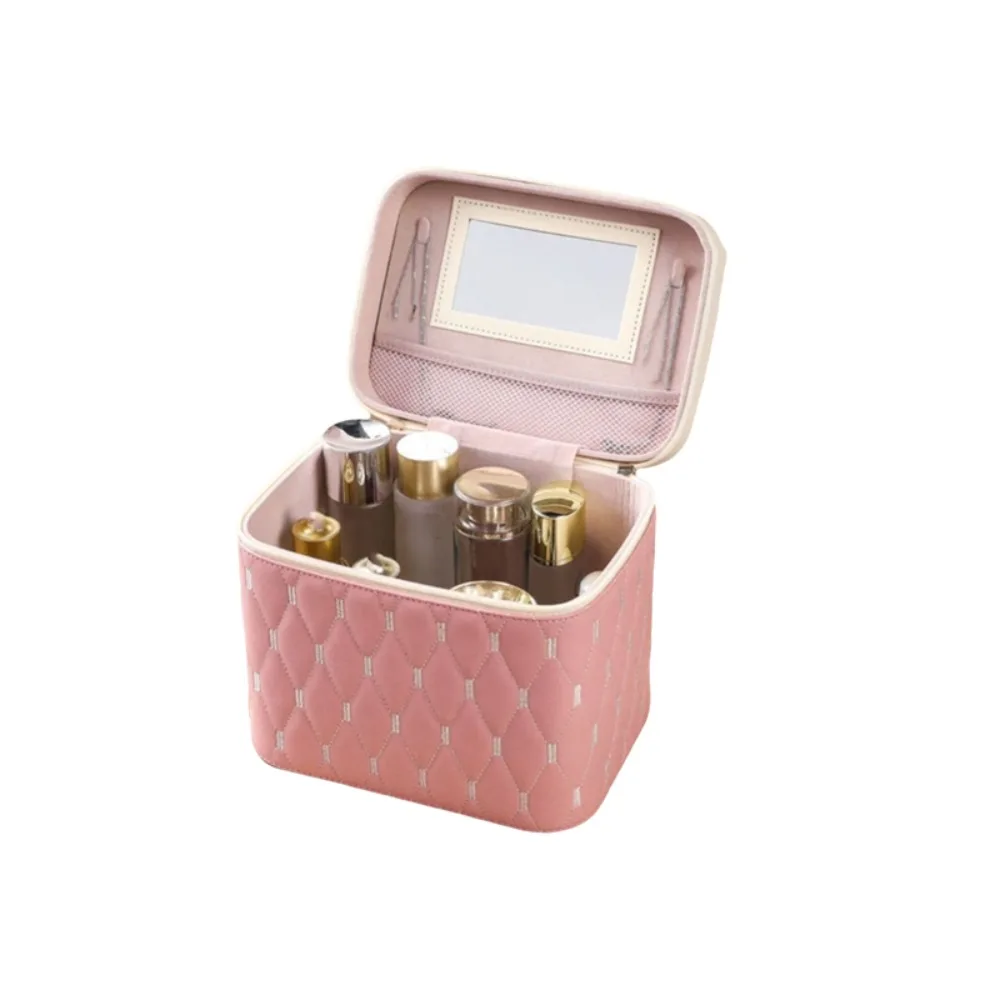 

Портативная косметичка из искусственной кожи, водонепроницаемая косметичка большой емкости с зеркалом, косметичка с защитой от сжигания, дорожная косметичка