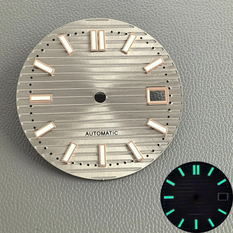 Dia 30.5mm Watch Dial Green Luminous Dial Fits NH35 NH36 NH38 4R35 4R36 6R 7S26 Movement Nautilus Watch Case Faces Refit Parts