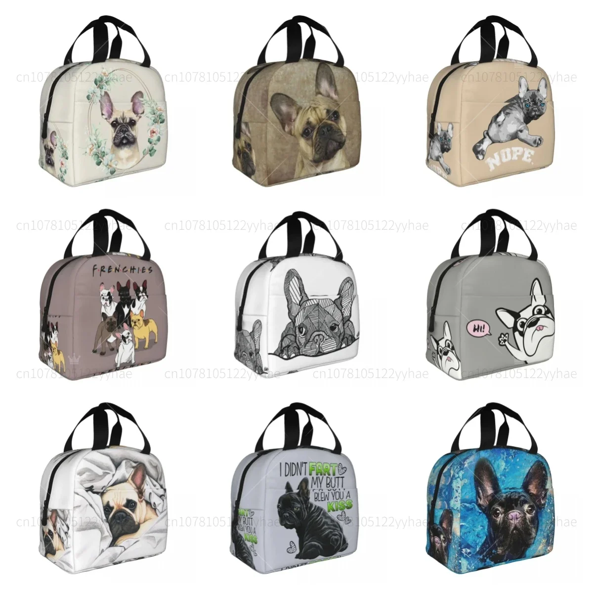 French Bulldog Insulated Lunch Bag Resuable Cooler Thermal Food Frenchie Dog Print Lunch Box For Women Work Picnic Tote Bags