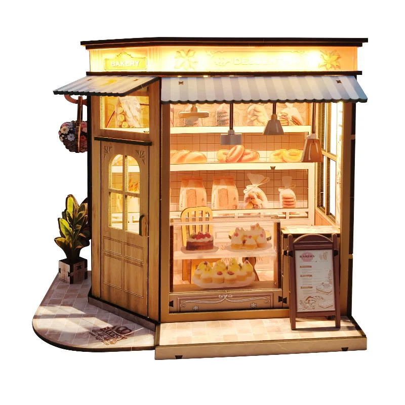 DIY ไม้เบเกอรี่ House Cottage Miniature Building ชุดบ้านตุ๊กตาเฟอร์นิเจอร์ Casa ตุ๊กตาสําหรับของขวัญวันเกิดเพื่อน