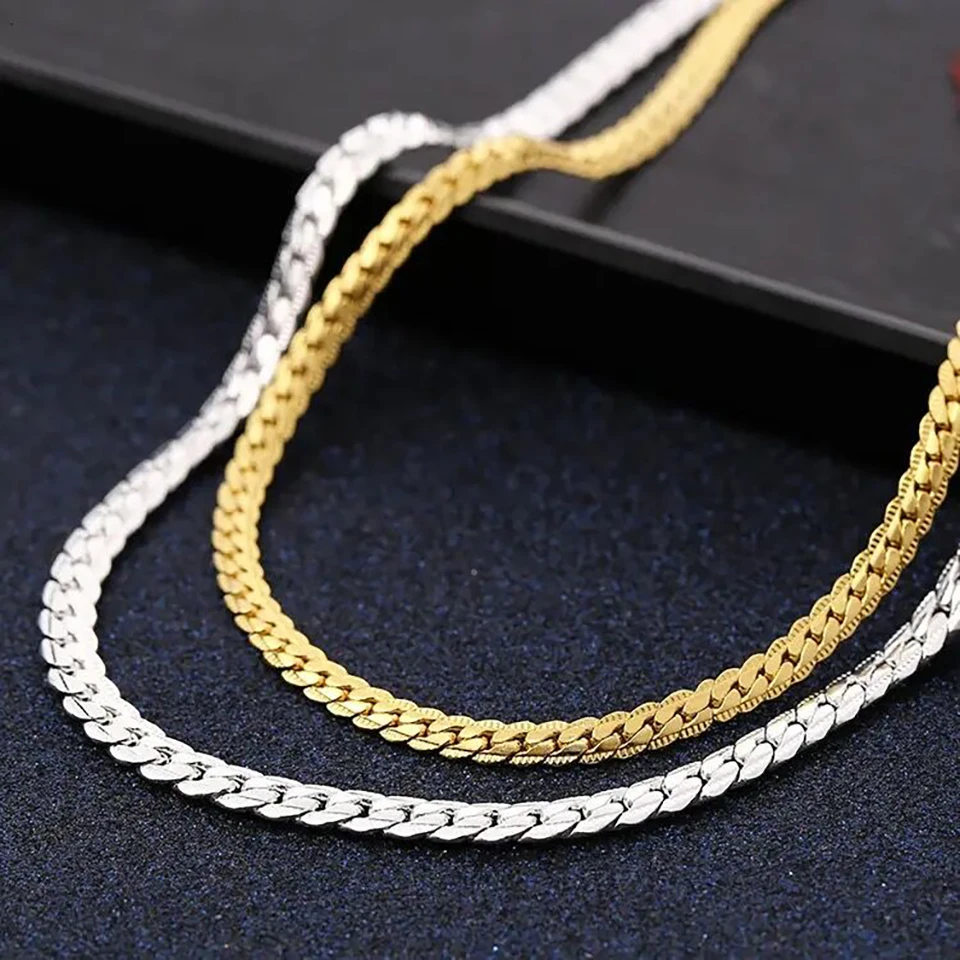 925 sterling silver 18K gold 6MM chain bracelets necklace for women men fashion Party wedding jewelry sets gifts