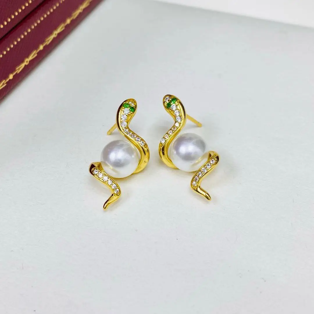 

Серьги из стерлингового серебра 925 пробы в форме змеи, фурнитура для крепления, базовые монтажные детали, аксессуар для жемчуга 7-8 мм, 5 пар/лот