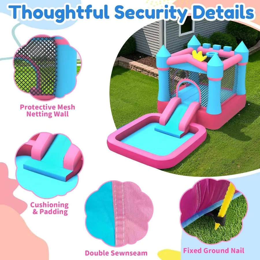 Casa gonfiabile con rimbalzo con piscina e scivolo, castello da salto per parco acquatico 12x6,2 piedi per bambini, tessuto Oxford 840D resistente, dai 3 ai 8 anni,