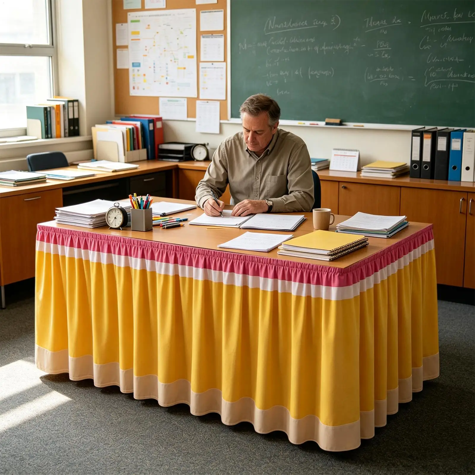 Table Skirt for Classroom Reusable Pencil Back to School Party Decorations Dorm Desk Skirt Protective Cover for Home Preschool