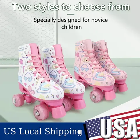 Outdoor Skating Shoes Quad Skates Sneakers PU Leather Roller Skates Skating Shoes for Kids Girls Beginner Roller Skating Shoes
