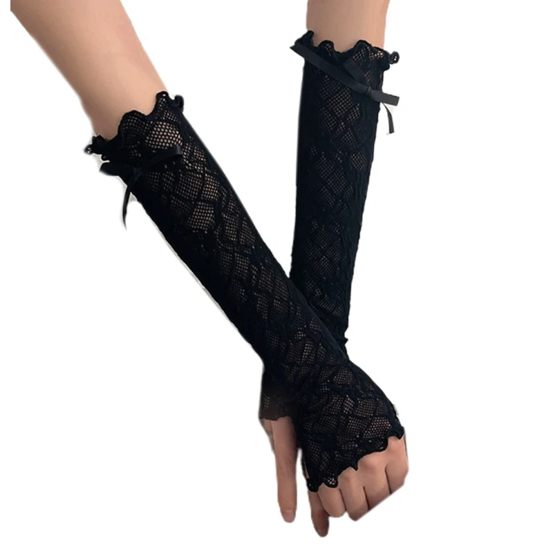 Women Lace Gloves Fingerless Arm Cover UV Protection Arm Sleeves for Driving Outdoor Wedding Party Costume Accessory