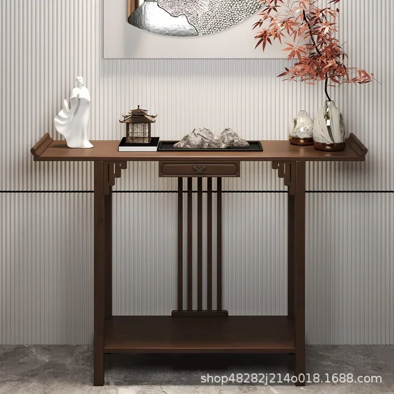 New Chinese-style Offering Table For The God Of Wealth, Bamboo And Solid Wood Entrance Cabinet, Modern Living Room Buddhist Nich