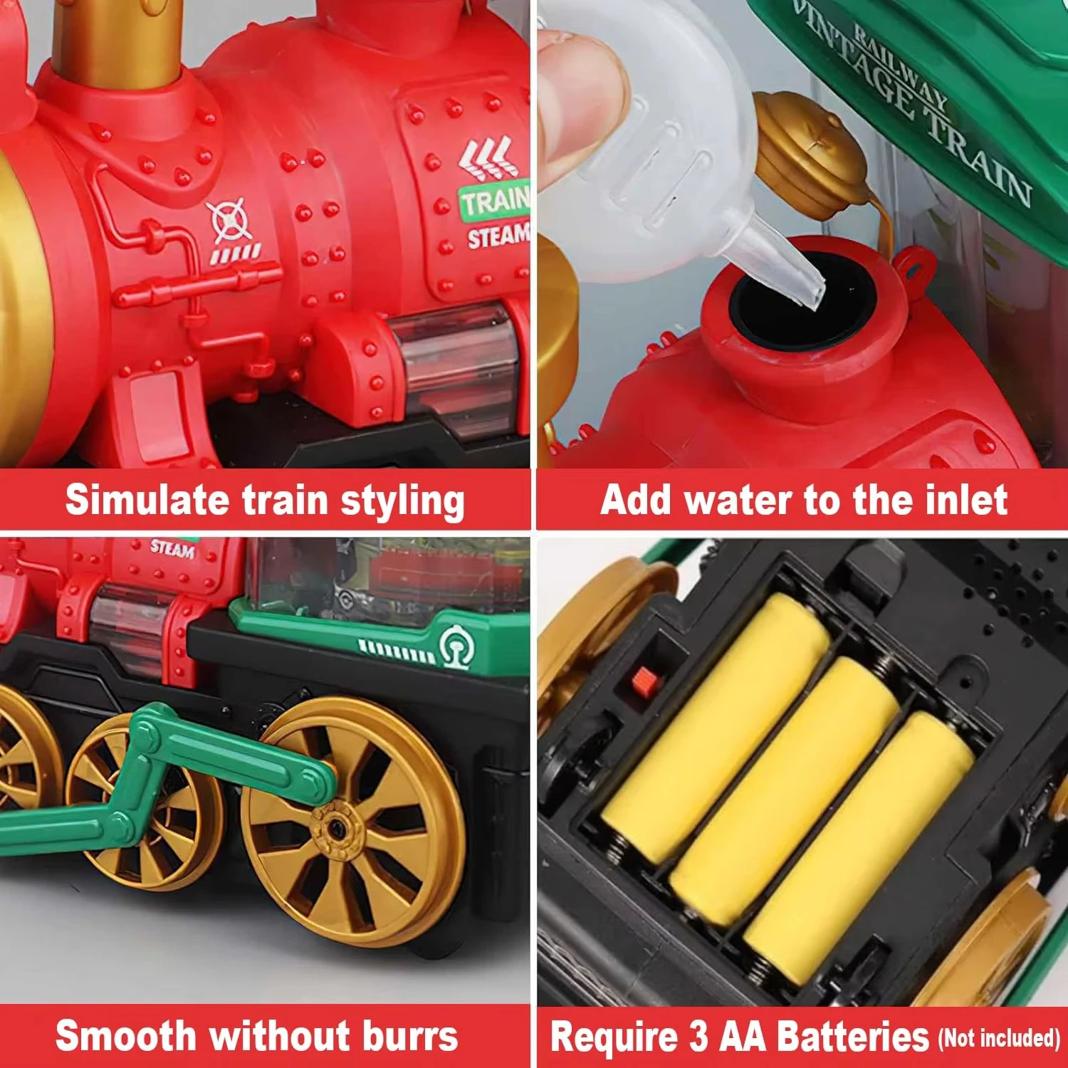 Tren de juguete para niños pequeños de 3 a 5 años, camiones, locomotora, motor de vapor eléctrico con humo, luz y sonido, camiones de juguete para niños pequeños, regalo