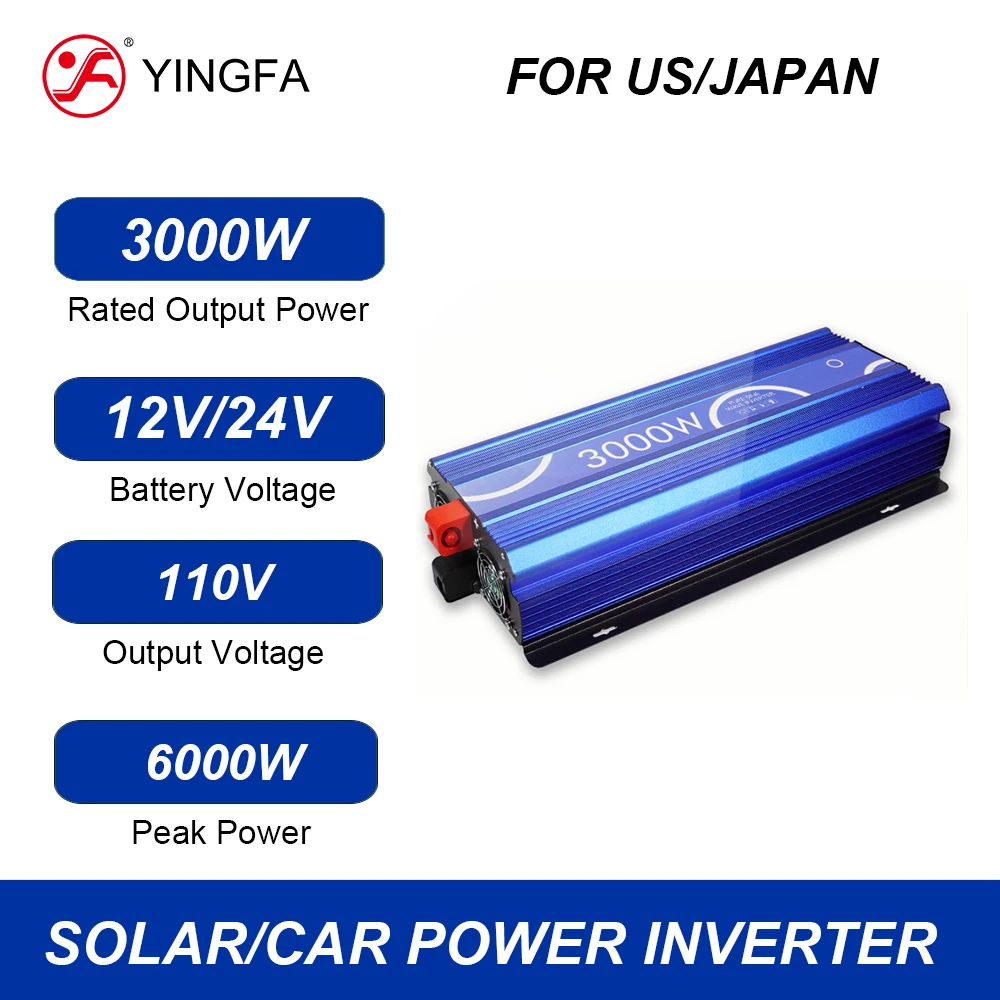 3KW Pure Sine Wave Inverter DC 12V to AC 110V Output 3000W Transfer Power Inverter & Converter