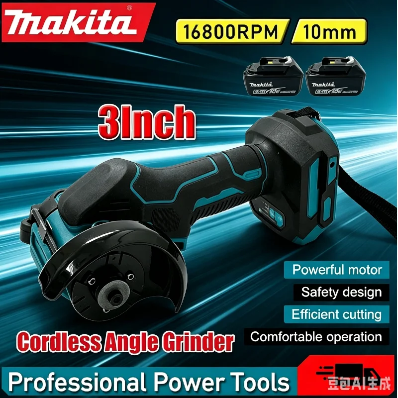 Amoladora Angular Inalámbrica Makita de 3 Pulgadas, Herramienta de Corte Eléctrica Portátil, Mini Sierra Circular, Herramienta Eléctrica Multifunción