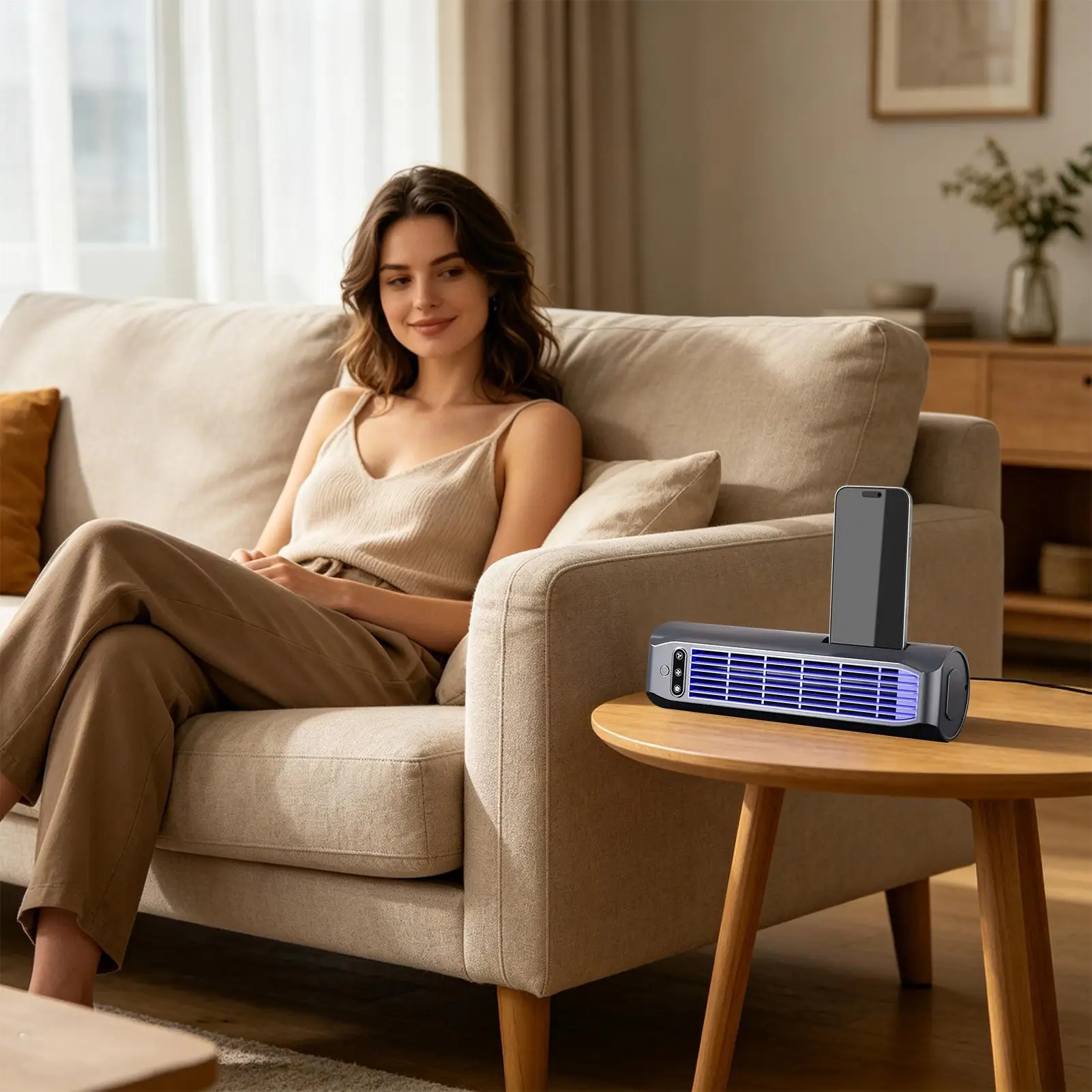 Portable Air Conditioning Fan Silent Household Rechargeable Tower Fan Vertical Desktop Air Cooler For Bedroom Living 3 Speeds