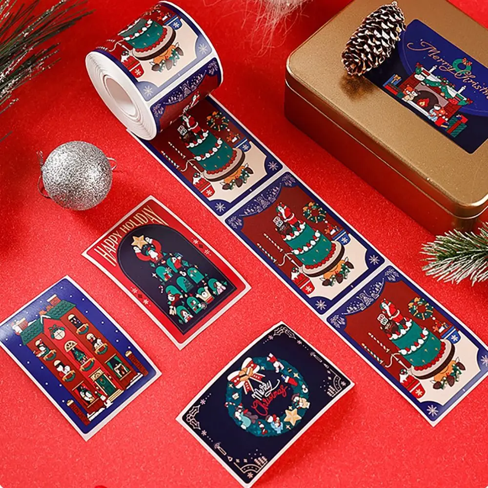 200PCS Multicolor Merry Christmas Stickers Rectangle Gift Wrapping Decals Christmas Tags Festival Decoration Party Supplies