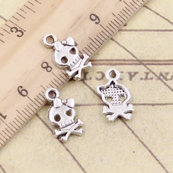 30pcs Charms Skeleton Skull Head 16x9mm Tibetan Silver Color Pendants Antique Jewelry Making DIY Handmade Craft