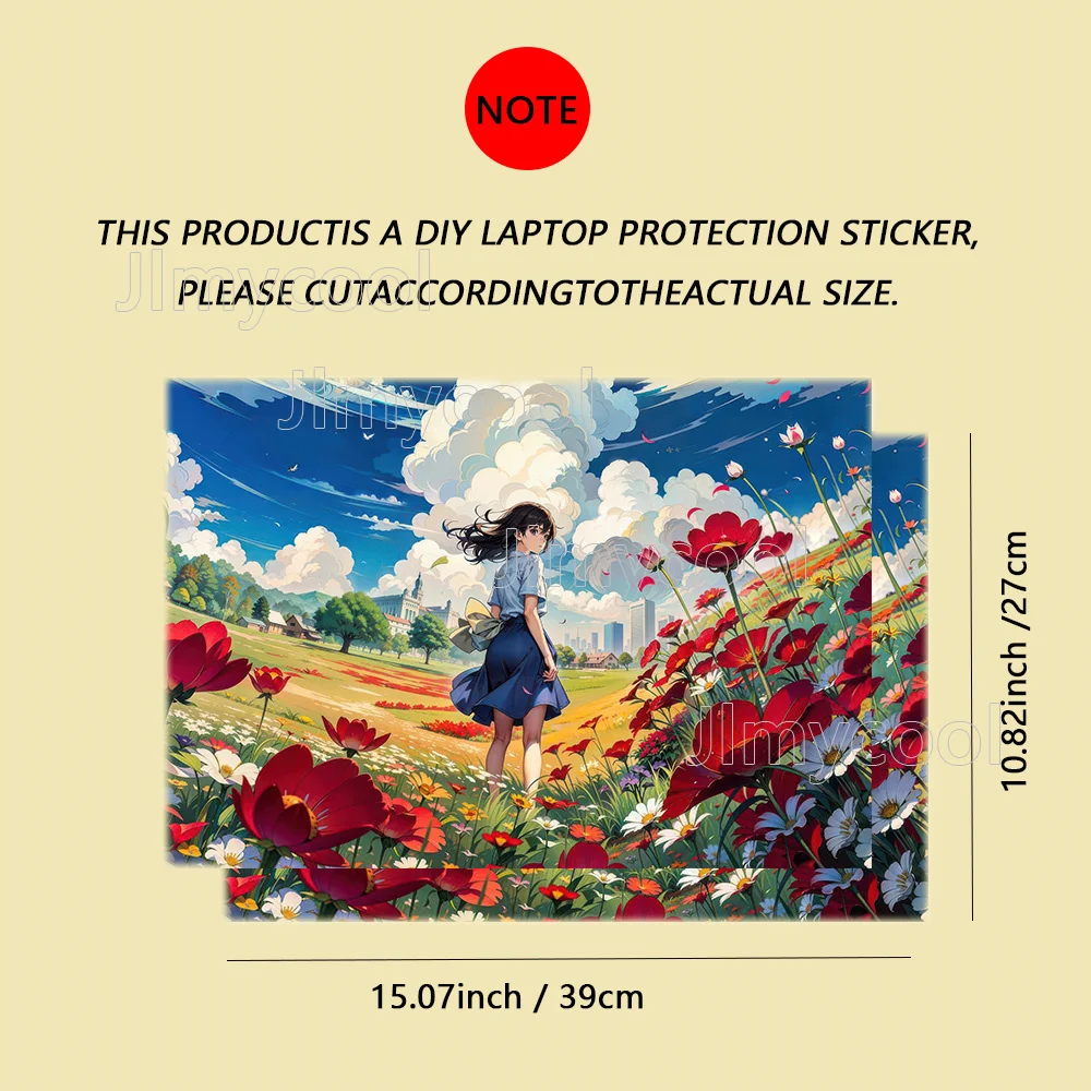 2 Pieces Blue Sky White Clouds Tulips Girl Laptop Sticker Self-adhesive Case for HP Lenovo Apple Easy To Install Decal Stickers