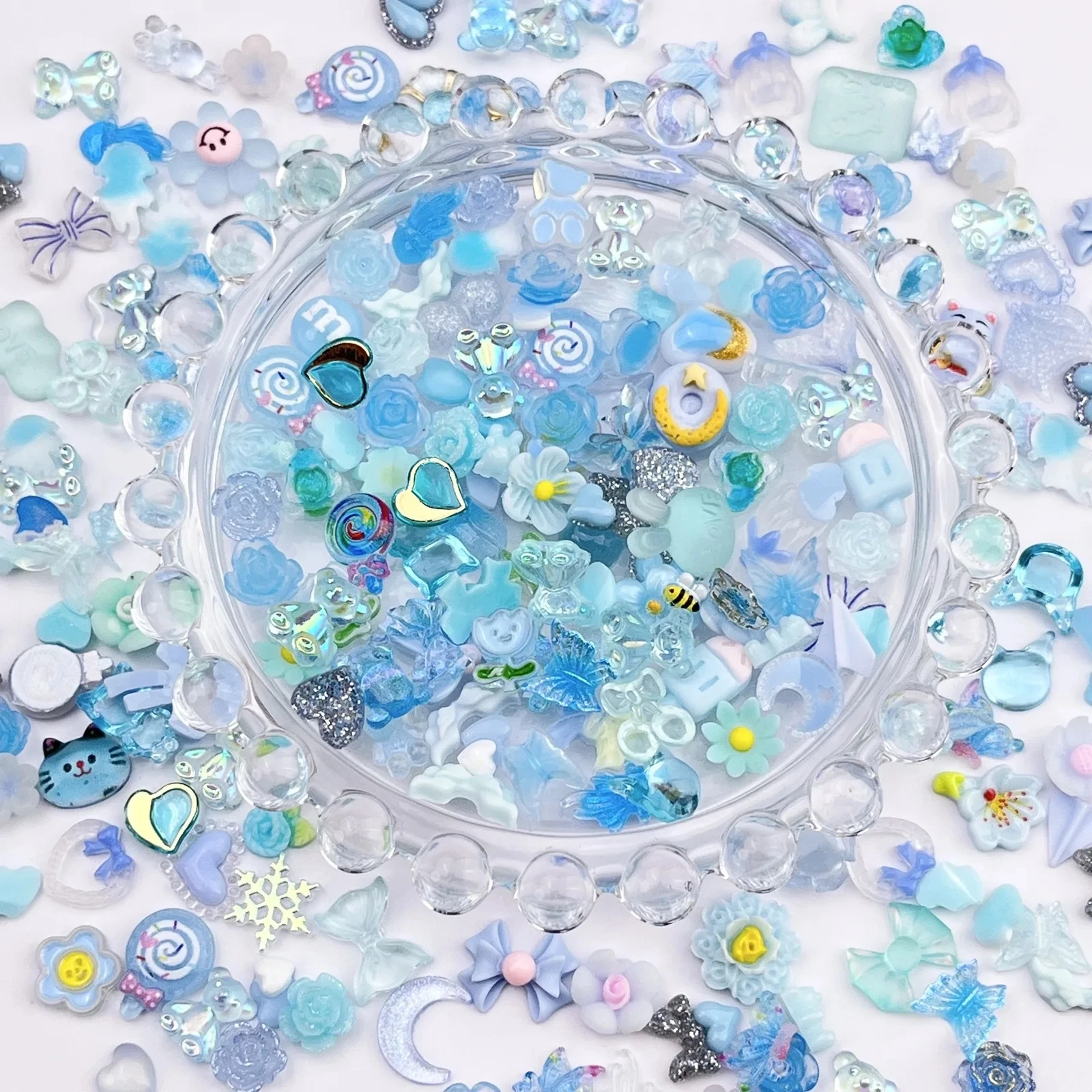 50PCS Mixed Kawaii Nail Charms Bow 3D Bulk Cartoon Resin Rhinestones For Nail Decorations DIY 3D Korean Manicure Design Supplies