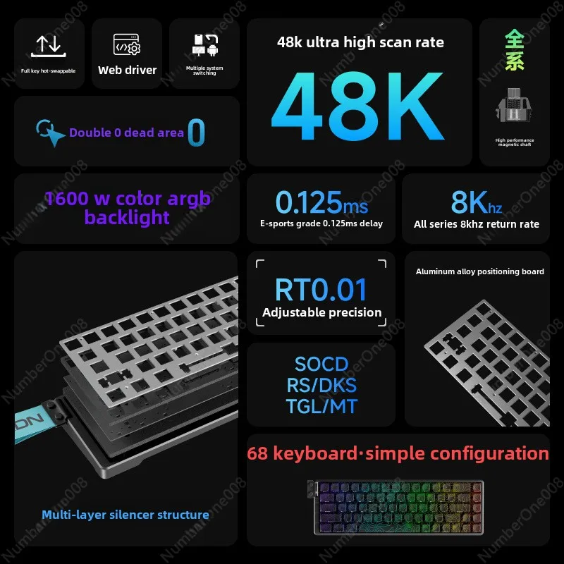 Tank68Pro الألومنيوم Tuotuo E-sports المحور المغناطيسي لوحة المفاتيح الميكانيكية السلكية مفتاح كامل الساخن مبادلة RT0.01
