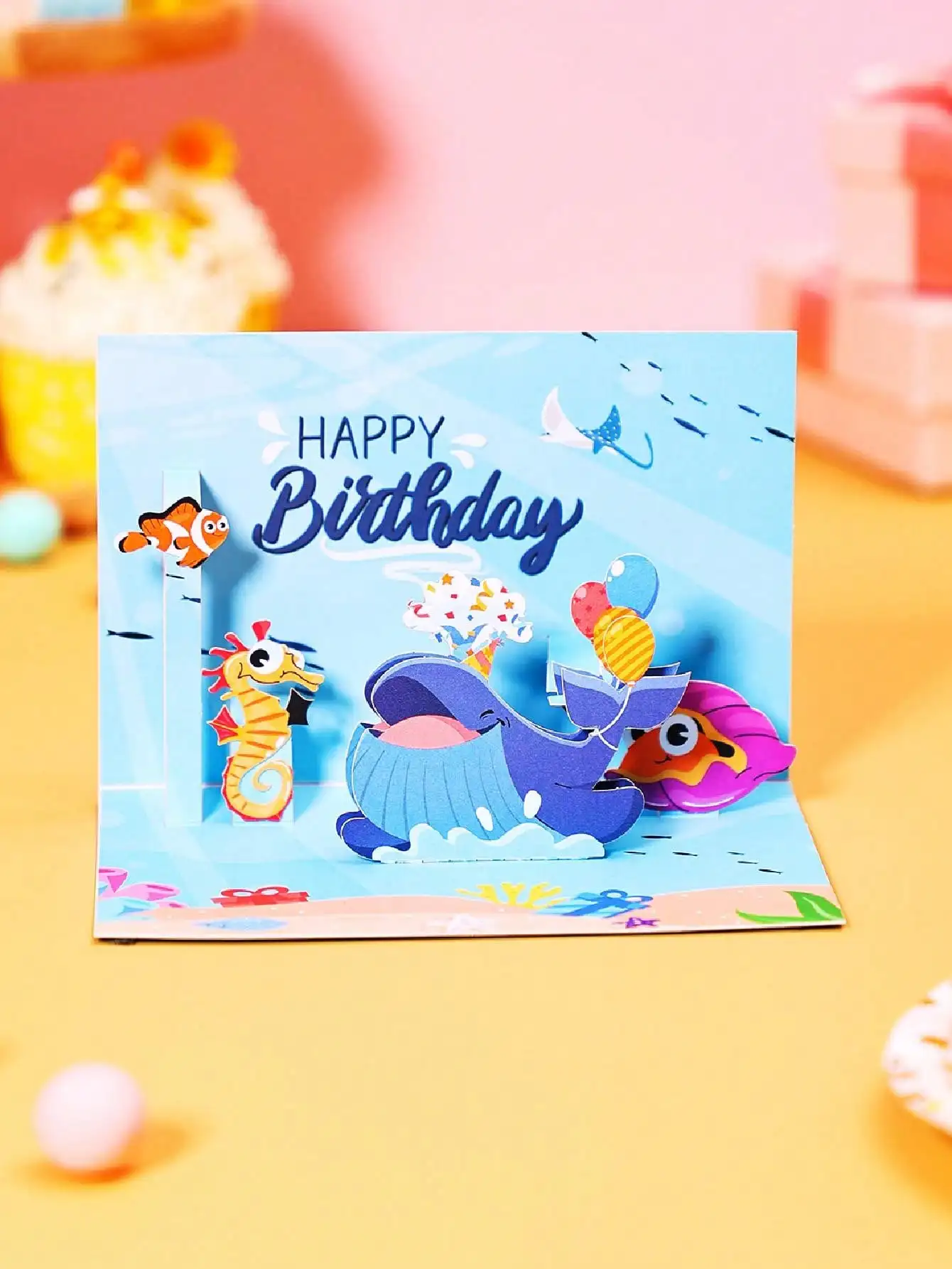 1 Stück Wal 90 °   Geburtstagskarte, Geburtstagsgrußkarte, Geschenk für Kinder, Grußkarte mit Katzenmuster, Grußkarte mit Meerjungfrauenmuster