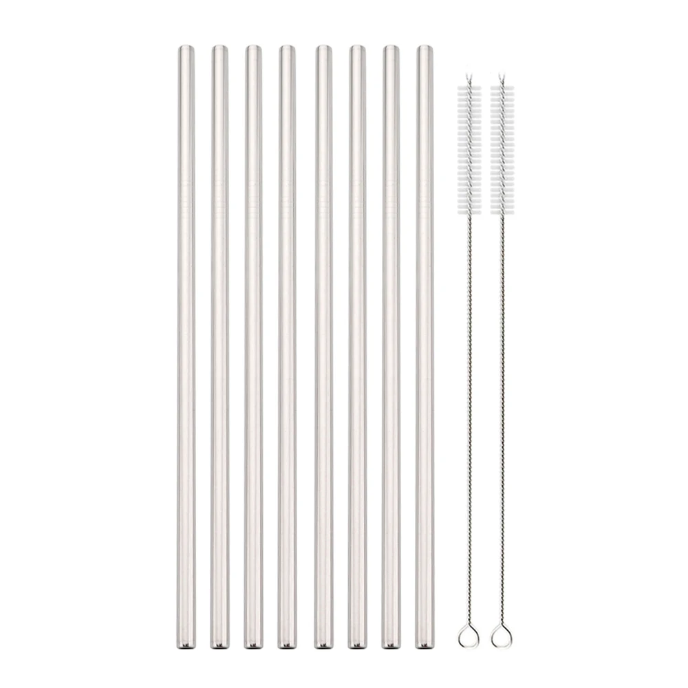 

304 Stainless Steel Silver Straws Set Reusable Drinking Straws with Brush Bag Straw for Drinkware Bar Cocktail Party Accessories