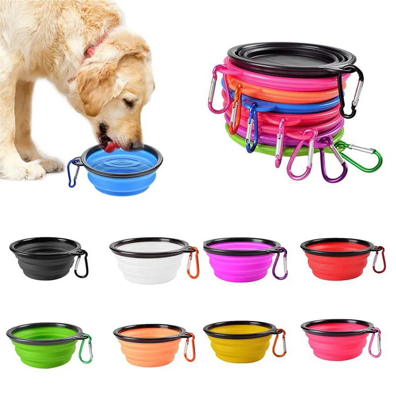 Dobrável Silicone Pet Bowl, comida para cães e água Bowl, acampamento ao ar livre, viagens, dobrável portátil, pratos com mosquetão, Pet Shop