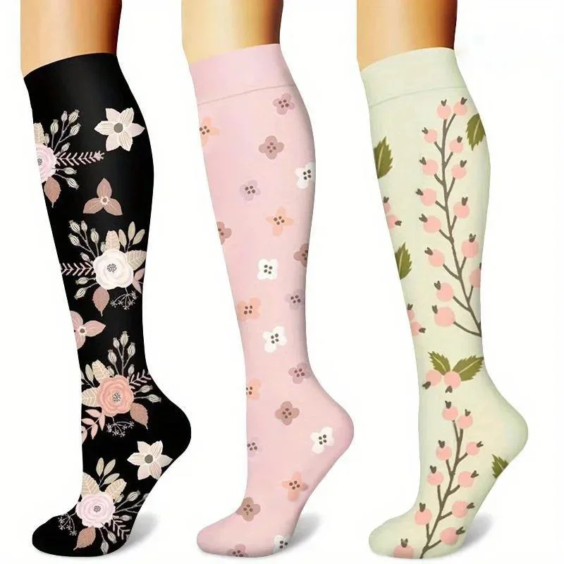 Calcetines de compresión Ins Flowers para mujer, medias deportivas para enfermera, baloncesto, Fitness, correr, Maratón, ciclismo, venas varicosas, 6 pares