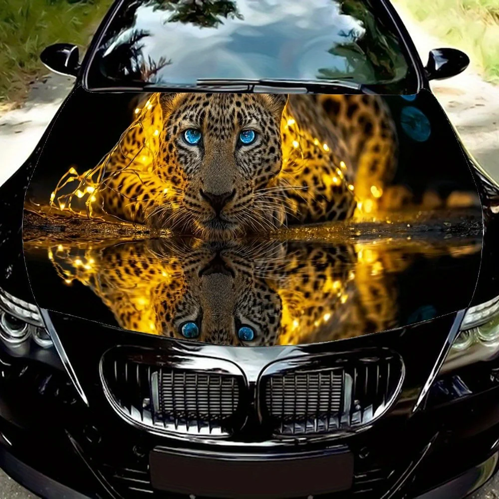 

Bright Cheetah Car Hood Sticker - High-quality Wear-resistant PVC, Light Leopard Print Shape Clear Mirroring, Creating An Eye-ca