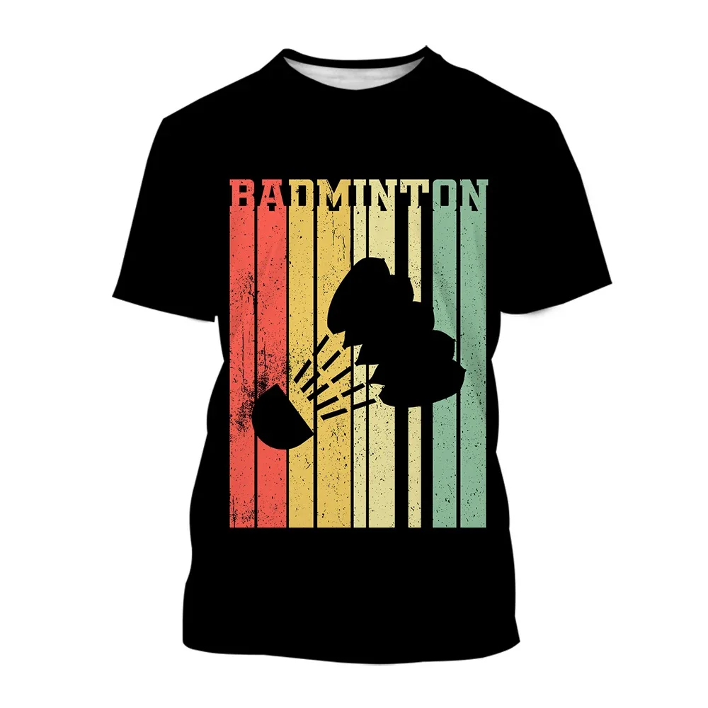 Men's and women's badminton 3D printed T-shirts, pleated sports street clothing, fashionable round neck T-shirts, children's lar