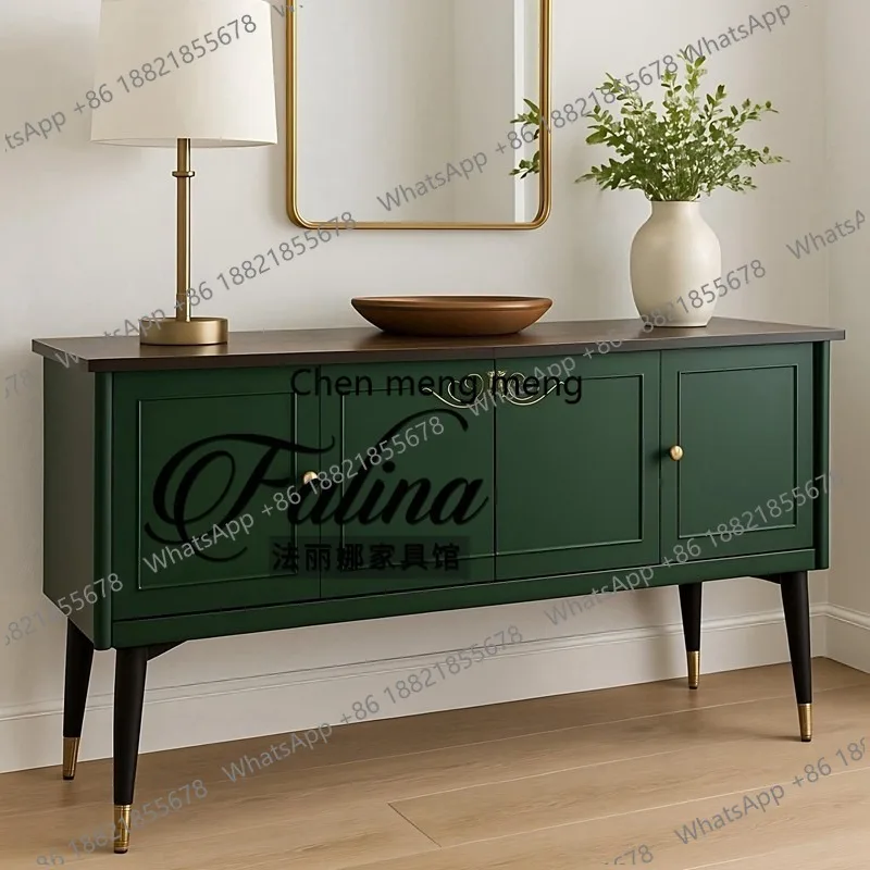 

Solid wood porch cabinet American retro carved wall side cabinet living room storage side cabinet