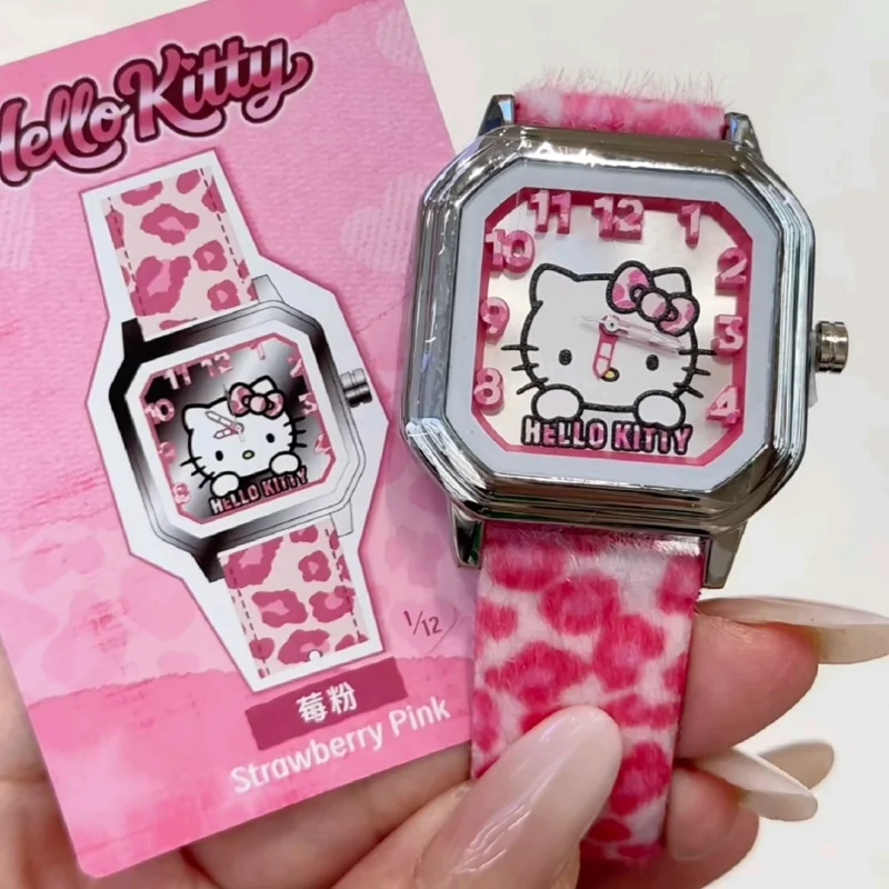 Authentic Hello Kitty Sweetheart Leopard Print Wristwatch Blind Box Cute Square Dial Ornament For Girls Birthday Holiday Gift view 3
