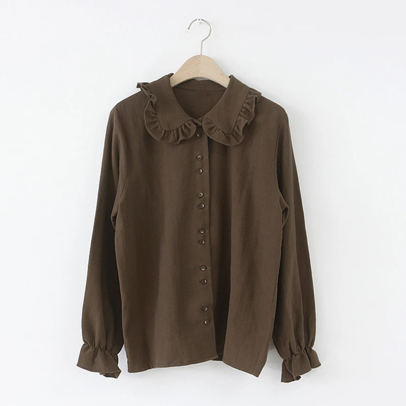 Ruffles Blouse Shirt Women 2022 Button Preppy Style Peter Pan Colla Blouses Ladies Long Sleeve White Woman Clothes Chemise Femme