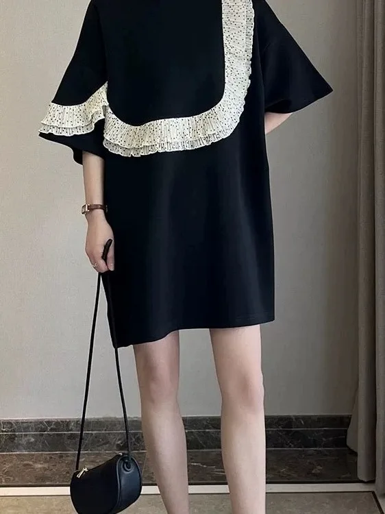 Grande taille femmes été nouveau coréen ample décontracté ort Sve t-shirt Dr haut de gamme sentiment a-ligne jupe ronde Ne h-ape