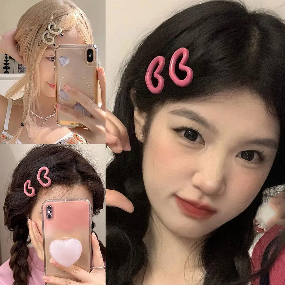 Super Cute Pink Beige Heart-shaped Pentagram Hair Clip for Women Stars Side Hairpin Kawaii Fairy Hairpin Korean Accessories T2M9