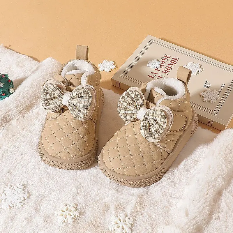 

Брендовые ботинки для девочек, осенние новые бархатные детские хлопковые туфли, ботинки принцессы с бантом, детская обувь на мягкой подошве, зимние ботильоны для девочек, zapatos niña