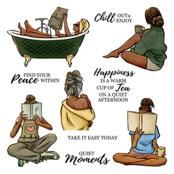 Mangocraft Cute Women Relaxing Holiday Life Cutting Dies Clear Stamp DIY Scrapbooking Metal Dies Silicone Stamp For Cards Albums
