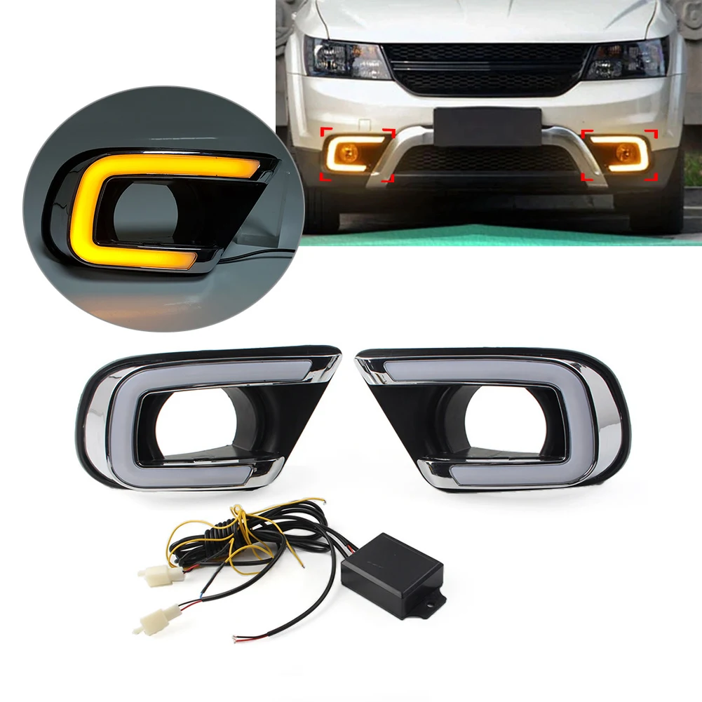 Car Daytime Running Light DRL With Yellow Turn Signal Indicator Lamp For Dodge Journey 2014 2015 2016 2Pcs/Pair