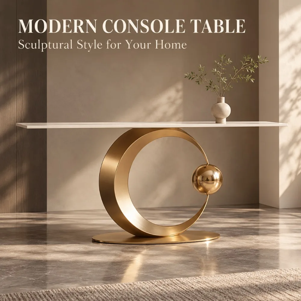 Modern Console Table Marble Top Gold Stainless Steel Frame Luxury Entryway Hallway Desk Chinese Style Home Furniture Decor