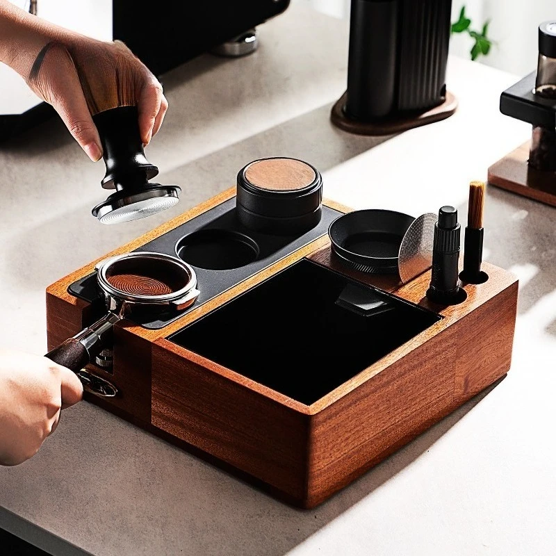 Solid wood coffee powder pressing base slag box integrated Italian coffee machine powder pressing hammer cloth