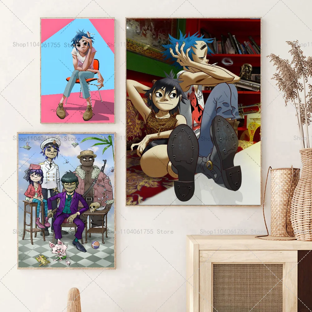 1PC Band Gorillaz Poster Self-adhesive Art Waterproof Paper Sticker Coffee House Bar Room Wall Decor