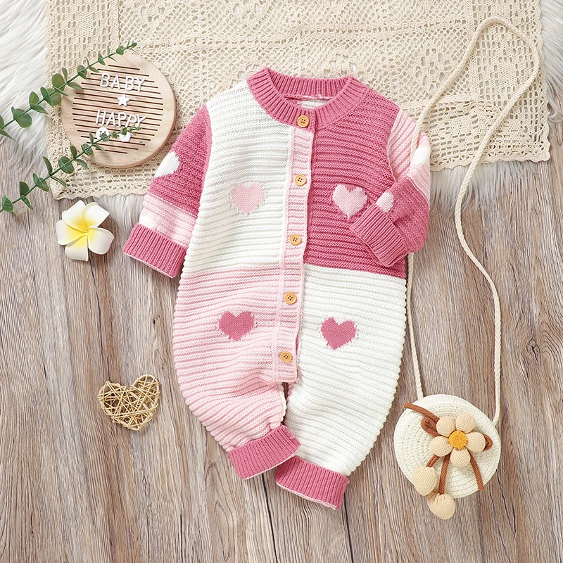 

Autumn Baby Romper Knitted Newborn Girls Boys Jumpsuit Long Sleeve Warm Infant Chlid Clothes Fashion Plaid Loving 0-18M Overalls