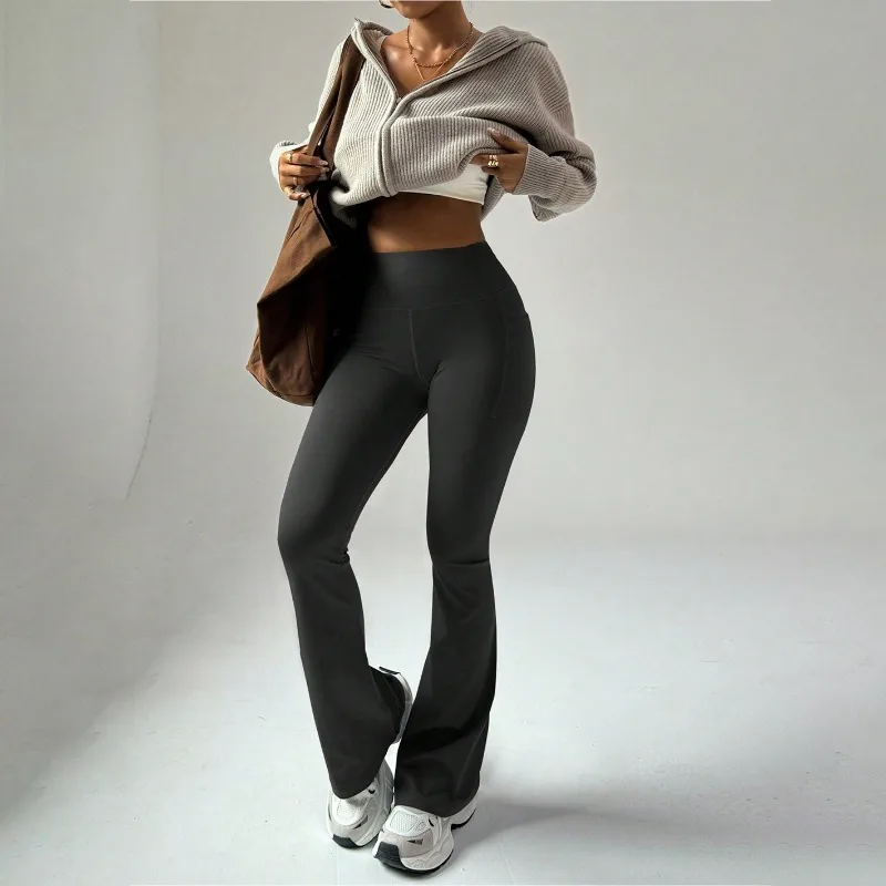 

Women Fall Wide Leg Yoga Leggings High Waisted Peach Booty Lifting Outdoor Fitness Leggings with Pockets High Elastic Leggings