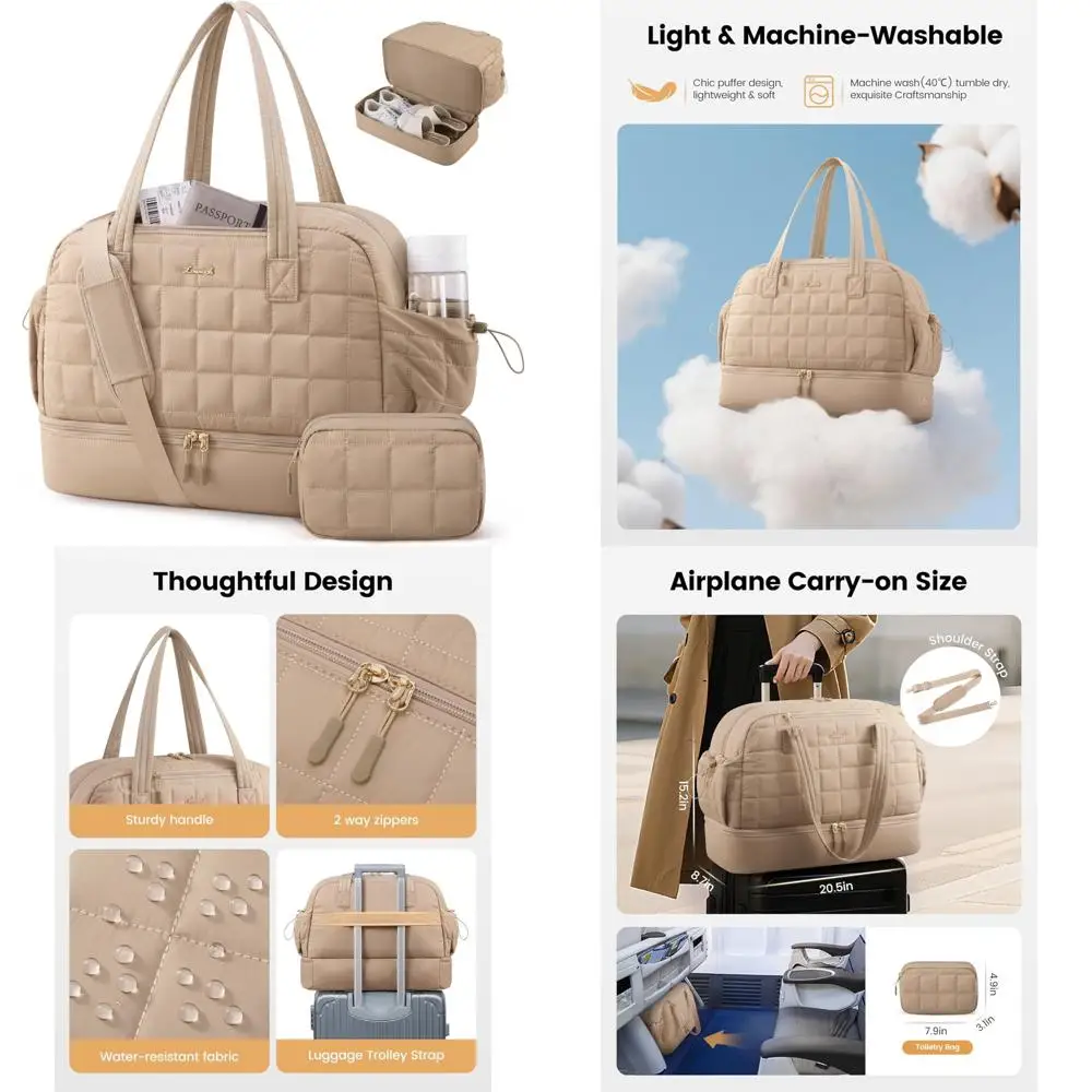 حقيبة نسائية كبيرة لعطلة نهاية الأسبوع مع حجرة للأحذية، حقيبة منتفخة للحمل للطائرات، حقيبة مستشفى مثالية